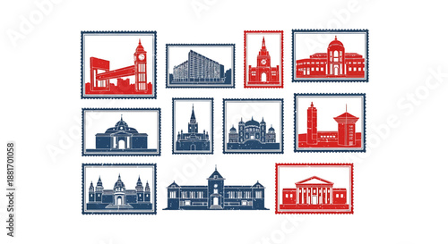 Set of Famous Building and Landmark Vector Illustrations.