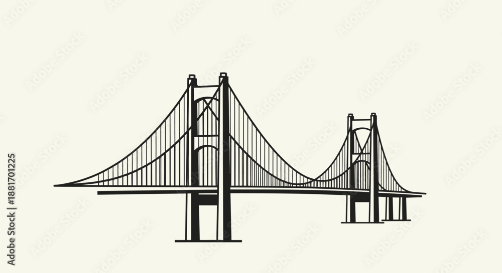 Fototapeta premium Suspension bridge illustration showcasing architectural design and engineering marvel.