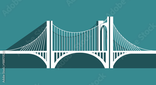 Stylized white suspension bridge vector illustration graphic.
