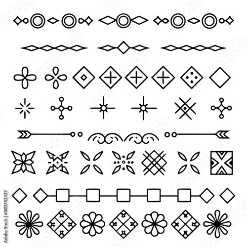 Decorative vector icon set with geometric and floral designs