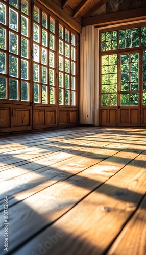 Wallpaper Mural Bright and Inviting Interior with Wooden Floors, Large Windows, and Natural Textures for Serenity Torontodigital.ca