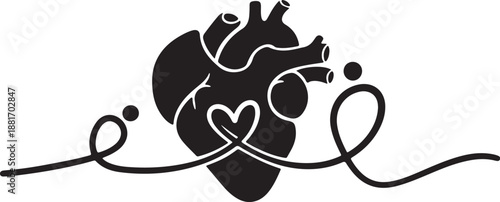 Black Heart Icon with White Lines and Heart Shape