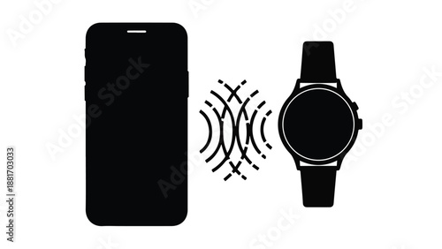 Smartwatch and smartphone with wireless charging symbol on white background, modern technology concept