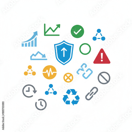 A visually engaging collection of technology and business-related icons, symbolizing growth, security, and data analysis for digital platforms and presentations