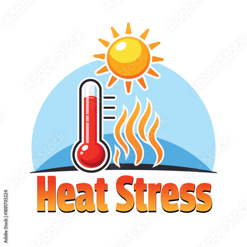 Heat Stress Icon Illustration – High Temperature Warning with Sun and Thermometer