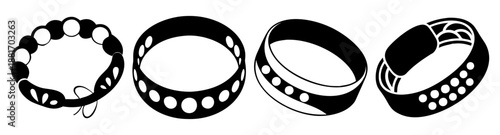 A series of four black and white illustrations of monster eyes with teeth