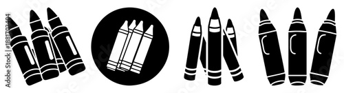 Crayons arranged in a creative display with black and white contrast