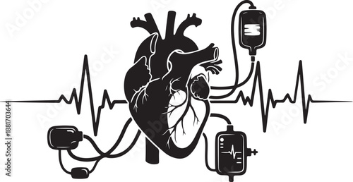Medical Heart Health Illustration with ECG Monitor and Equipment