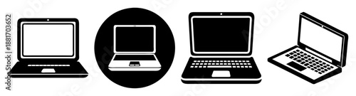 Collection of various electronic devices including laptops and mobile phones in black and white