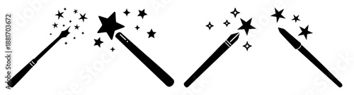 A pair of magic wands with sparkling stars and mystical effects on a white background