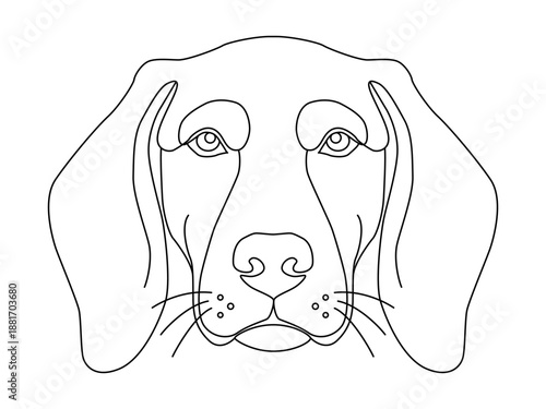 A clean line art illustration of a dog's head with floppy ears in a minimalist graphic style.