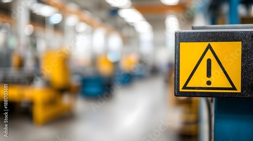 Wallpaper Mural Close-up of a machinery warning label with blurred industrial background Torontodigital.ca