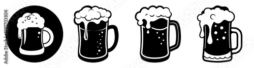 Beer Mug Illustrations for Oktoberfest Celebration in Various Styles