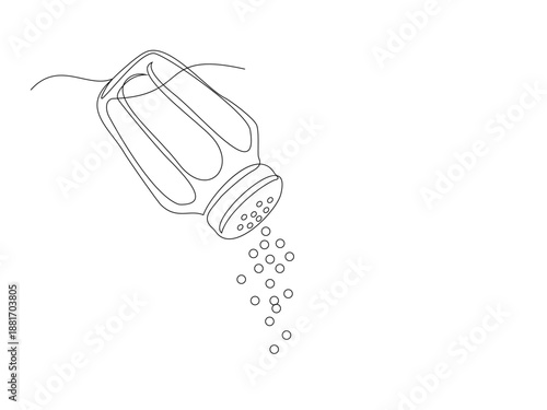 A continuous line drawing of a salt or pepper shaker pouring grains in a minimalist graphic style.