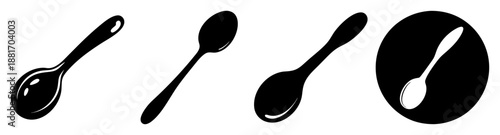 Set of black spoon icons in various styles on white background, simple elegant design