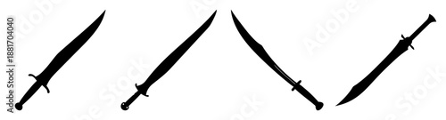 Three black swords with pointed tips on a white background