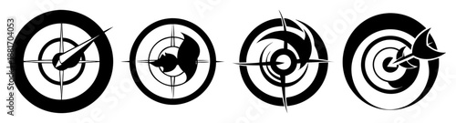 Archery targets with arrows bullseye marks and scoring zones