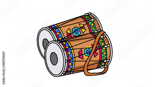 Colorful Bongo Drums with Tribal Patterns Isolated on White