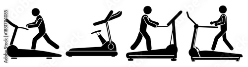 Silhouette of a businessman walking on a treadmill in different positions
