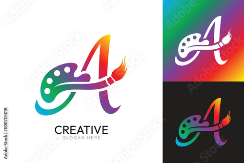 Creative Artist Logo Design with Letter A, Paint Palette, and Brush