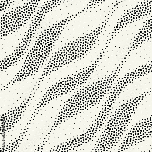 Vector seamless pattern. Modern spotted texture. Repeating abstract dotted background. Graphic diagonal wavy stripes. Can be used as a swatch in Illustrator.	