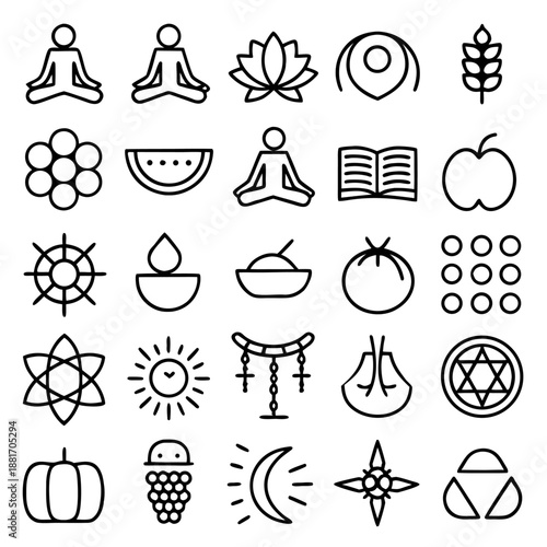 Spiritual and wellness vector icon set for apps, ui, and branding