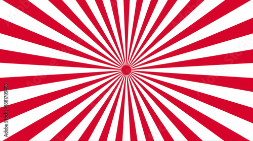 赤と白の放射状のラインで描かれた日の出をイメージさせる大胆な背景イラスト