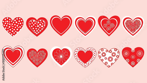 a collection of red hearts with various patterns on a pink background high quality professional detailed