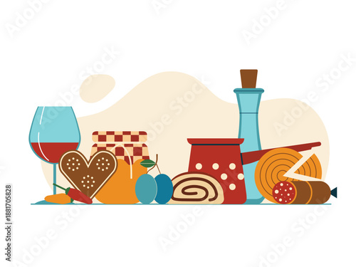 Traditional Balkan Food Flat Composition