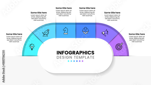 Infographic template. Line around title with 6 icons