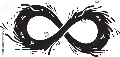 Stylized infinity symbol with abstract brush strokes and snowflakes