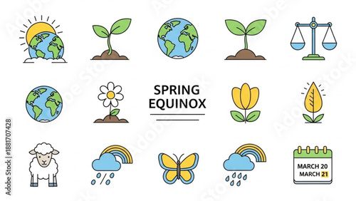 Spring Equinox Symbols with Earth and Floral Elements