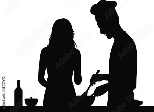 Couple Cooking Together Silhouette