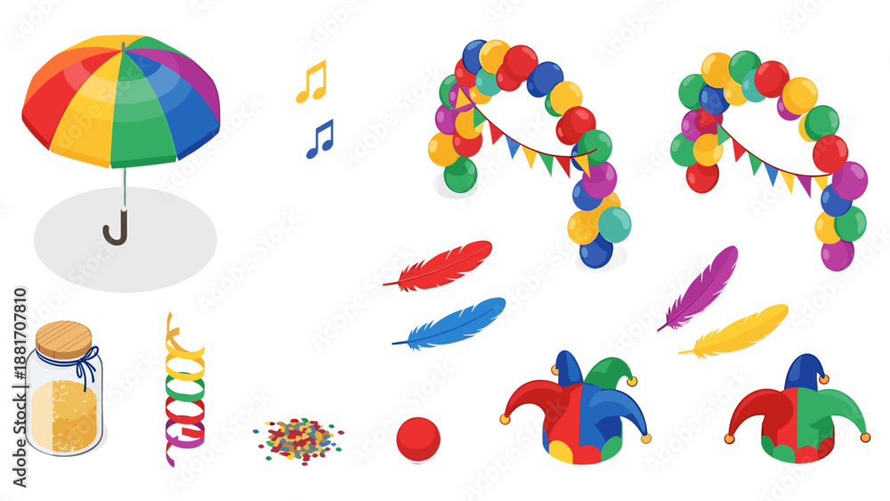 Fototapeta premium A colorful illustration of party supplies and decorations for a festive celebration