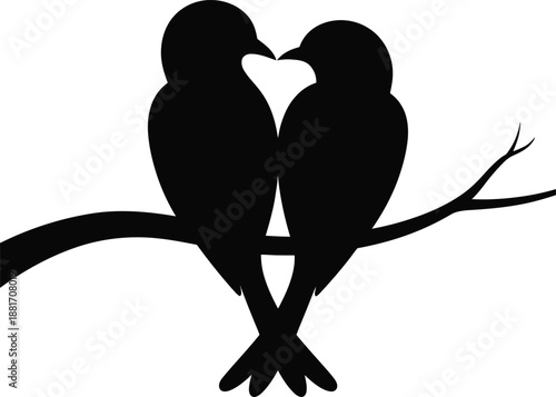 Lovebird Heart Silhouette On Branch