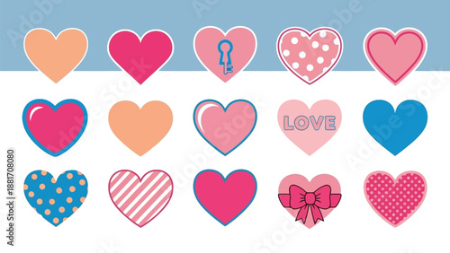 An assortment of colorful hearts and a key alongside a love inscription creates a charming visual display