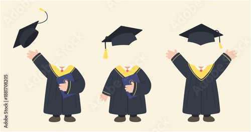 Graduation gown characters for kids face-in-hole template, preschool and elementary school celebration