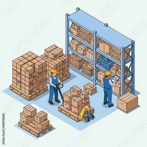 Warehouse Workers Managing Cardboard Boxes.