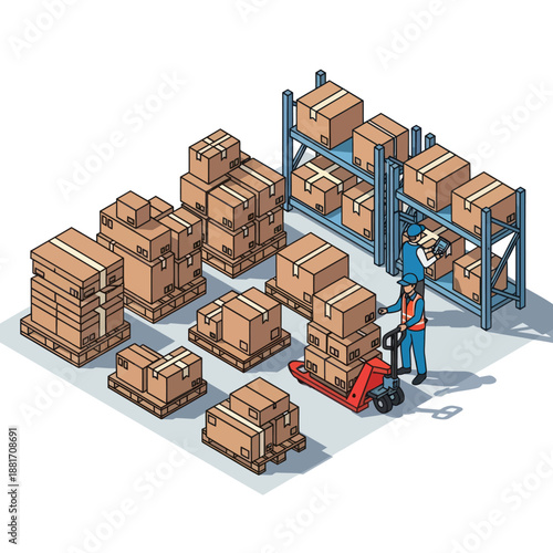 Warehouse Worker Moving Cardboard Boxes.