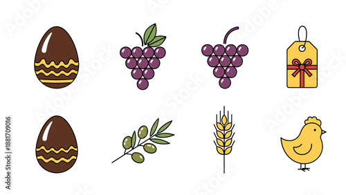 A colorful Easter themed vector graphic illustration with eggs and spring symbols