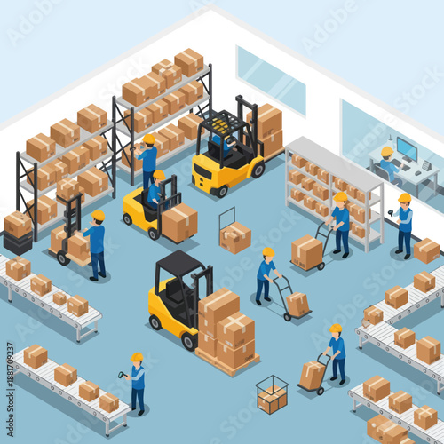 Warehouse Workers Operating Forklifts and Equipment.