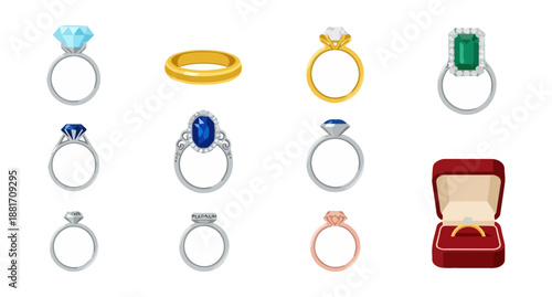 Collection of elegant rings with gemstones and settings