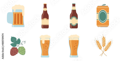 Assortment of beer and related items in vector style
