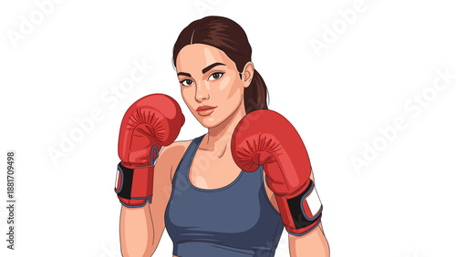 Strong female boxer in fighting stance sports illustration