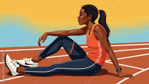 Female athlete stretching on running track before workout illustration