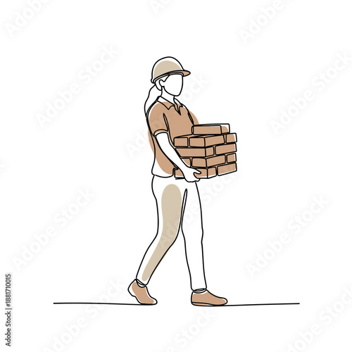 Emergency responder walking with medical bag line art illustration