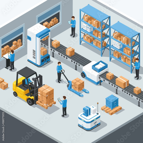 Warehouse Workers Managing Inventory with Forklift.