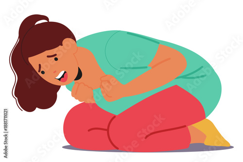 Teenage girl cartoon character screaming suffering from panic attack isolated on white background