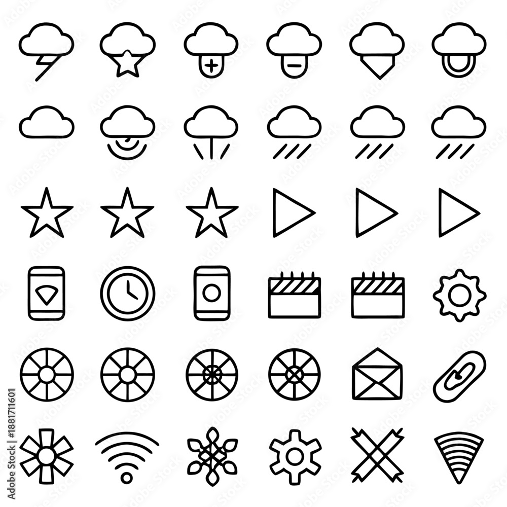 Fototapeta premium Weather and technology vector icon set for ui, web, and apps