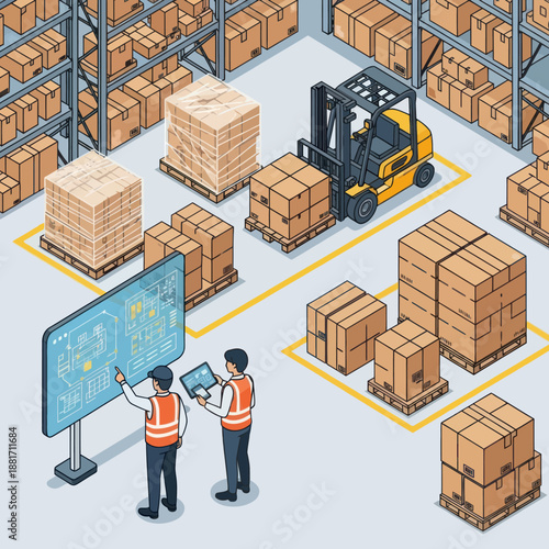 Warehouse Workers Managing Inventory with Forklift.